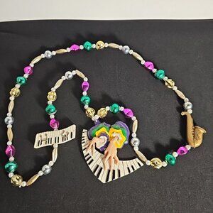 Mardi Gras Bead Neckless Gold, Purple, Green Beads with 3 Musical Medallions